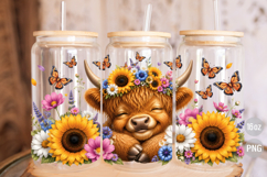 Sunflower Floral Highland Cow 16oz Libbey Glass Can Wrap PNG Product Image 3