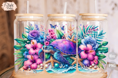 Summer Beach Sea Turtle 16oz libbey glass can wrap png Product Image 3