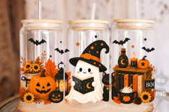 Ghost Reading Book Halloween 16oz Libbey Glass Can Wrap PNG Product Image 3