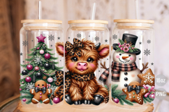Christmas Baby Highland Cow 16oz Libbey Glass Can Wrap PNG Product Image 3