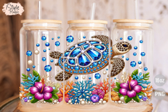 Rhinestone Sea Turtle 16oz Libbey Glass Can Wrap PNG Product Image 3