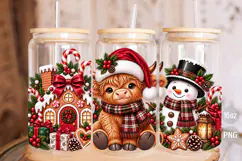 Christmas Highland Cow 16oz Glass Can Wrap PNG Product Image 3