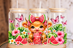 Watermelon Baby Highland Cow 16oz Glass Can Wrap PNG Product Image 3