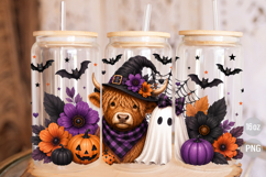 Halloween Highland Cow Ghost 16oz Glass Can Wrap PNG Product Image 3