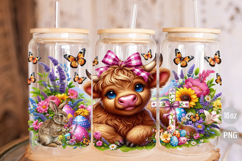Easter Highland Cow 16oz Libbey Glass Can Wrap PNG Product Image 3