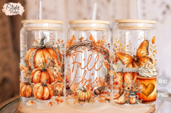 Fall Vibes Autumn Libbey 16oz Glass Can Wrap Sublimation PNG Product Image 4