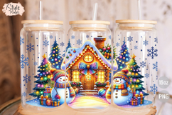 Blue Christmas Snowman 16 oz Libbey Glass Can Wrap PNG Product Image 3