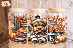 Fall Baby Highland Cow 16oz Glass Can Wrap Sublimation PNG Product Image 3