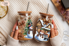 Christmas Snowman Coquette Bow 16 oz Libbey Glass Can Wrap Product Image 5