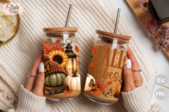 Fall Vibes 16oz Glass Can Wrap Floral Pumpkin Design PNG Product Image 4