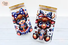 4Th of July Highland Cow 16oz Glass Can Wrap Sublimation png Product Image 4