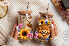 Sunflower Floral Highland Cow 16oz Libbey Glass Can Wrap PNG Product Image 4