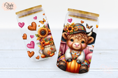 Fall Cute Baby Highland Cow 16 oz Coffee Glass Can Wrap PNG Product Image 4