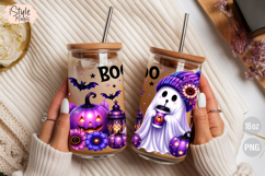 Cute Boo Ghost Purple Halloween 16oz Libbey Glass Can Wrap Product Image 4