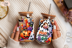 Moo I Mean Boo Cow Ghost 16 oz Glass Can Wrap PNG Product Image 4