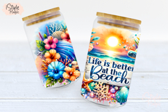 Life is better at the beach 16oz libbey glass can wrap png Product Image 4