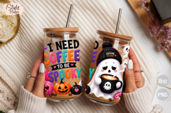 Cute Funny Coffee Ghost Halloween 16oz Glass Can Wrap PNG Product Image 4