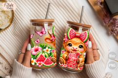 Watermelon Baby Highland Cow 16oz Glass Can Wrap PNG Product Image 4