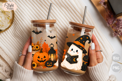 Ghost Reading Book Halloween 16oz Libbey Glass Can Wrap PNG Product Image 4