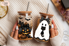 Cute Ghost Black Cat Halloween 16oz Libbey Glass Wrap PNG Product Image 4