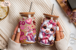 Valentine's Day Highland Cow 16 oz Libbey Glass Can Wrap PNG Product Image 4