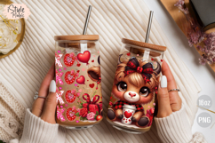 Valentine's Day Highland Cow 16 oz Libbey Glass Can Wrap PNG Product Image 4