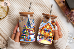 Blue Christmas Snowman 16 oz Libbey Glass Can Wrap PNG Product Image 4