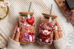Valentine's Day Highland Cow 16 oz Libbey Glass Can Wrap PNG Product Image 3