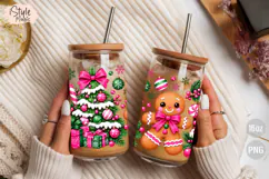 Pink Gingerbread Christmas 16oz Libbey Glass Can Wrap PNG Product Image 4