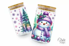 Christmas Snowman 16oz Glass Can Tumbler Wraps PNG Product Image 3