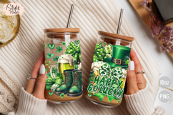 Happy Go Lucky St Patrick's Day 16oz Glass Can Wrap PNG Product Image 4