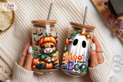 Moo I Mean Boo Cow Ghost 16 oz Glass Can Wrap PNG Product Image 3