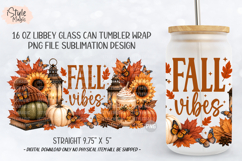 Fall Vibes 16oz Glass Can Wrap Floral Pumpkin Design PNG Product Image 5