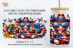 4th of July Patriotic Highland Cow 16oz Glass Can Wrap PNG Product Image 3