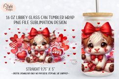 Valentine's Day Highland Cow 16 oz Libbey Glass Can Wrap PNG Product Image 5
