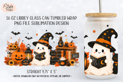 Ghost Reading Book Halloween 16oz Libbey Glass Can Wrap PNG Product Image 5