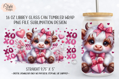 Valentine's Day Highland Cow 16 oz Libbey Glass Can Wrap PNG Product Image 5