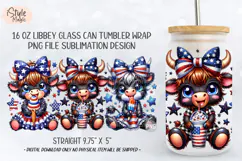 4Th of July Highland Cow 16oz Glass Can Wrap Sublimation png Product Image 5