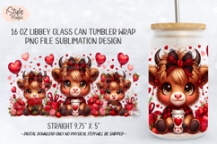 Valentines day Highland Cow 16oz Glass Can Wrap PNG Product Image 5