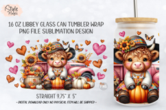 Fall Cute Baby Highland Cow 16 oz Coffee Glass Can Wrap PNG Product Image 5