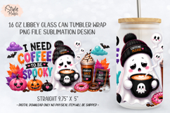 Cute Funny Coffee Ghost Halloween 16oz Glass Can Wrap PNG Product Image 5