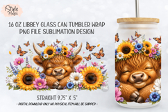 Sunflower Floral Highland Cow 16oz Libbey Glass Can Wrap PNG Product Image 5