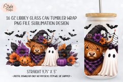 Halloween Highland Cow Ghost 16oz Glass Can Wrap PNG Product Image 5
