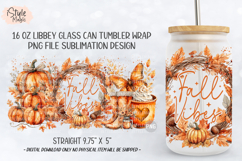 Fall Vibes Autumn Libbey 16oz Glass Can Wrap Sublimation PNG Product Image 5