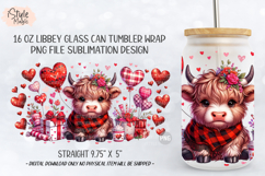 Valentine's Day Highland Cow 16 oz Libbey Glass Can Wrap PNG Product Image 4
