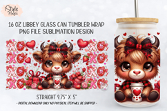 Valentine's Day Highland Cow 16 oz Libbey Glass Can Wrap PNG Product Image 5