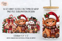 Christmas Highland Cow 16oz Glass Can Wrap PNG Product Image 5