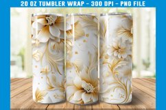 3D White and Gold Floral Tumbler Wrap | 3D Floral Tumbler Product Image 2