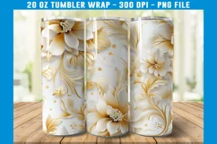 3D White and Gold Floral Tumbler Wrap | 3D Floral Tumbler Product Image 2