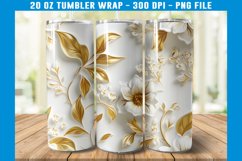 3D White and Gold Floral Tumbler Wrap | 3D Floral Tumbler Product Image 2